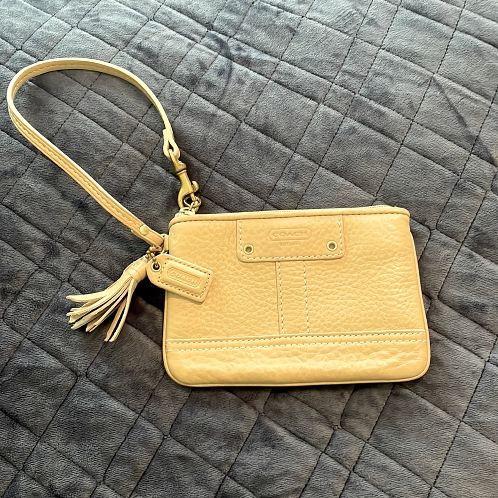 Coach Leather Wristlet with tassel and nameplate